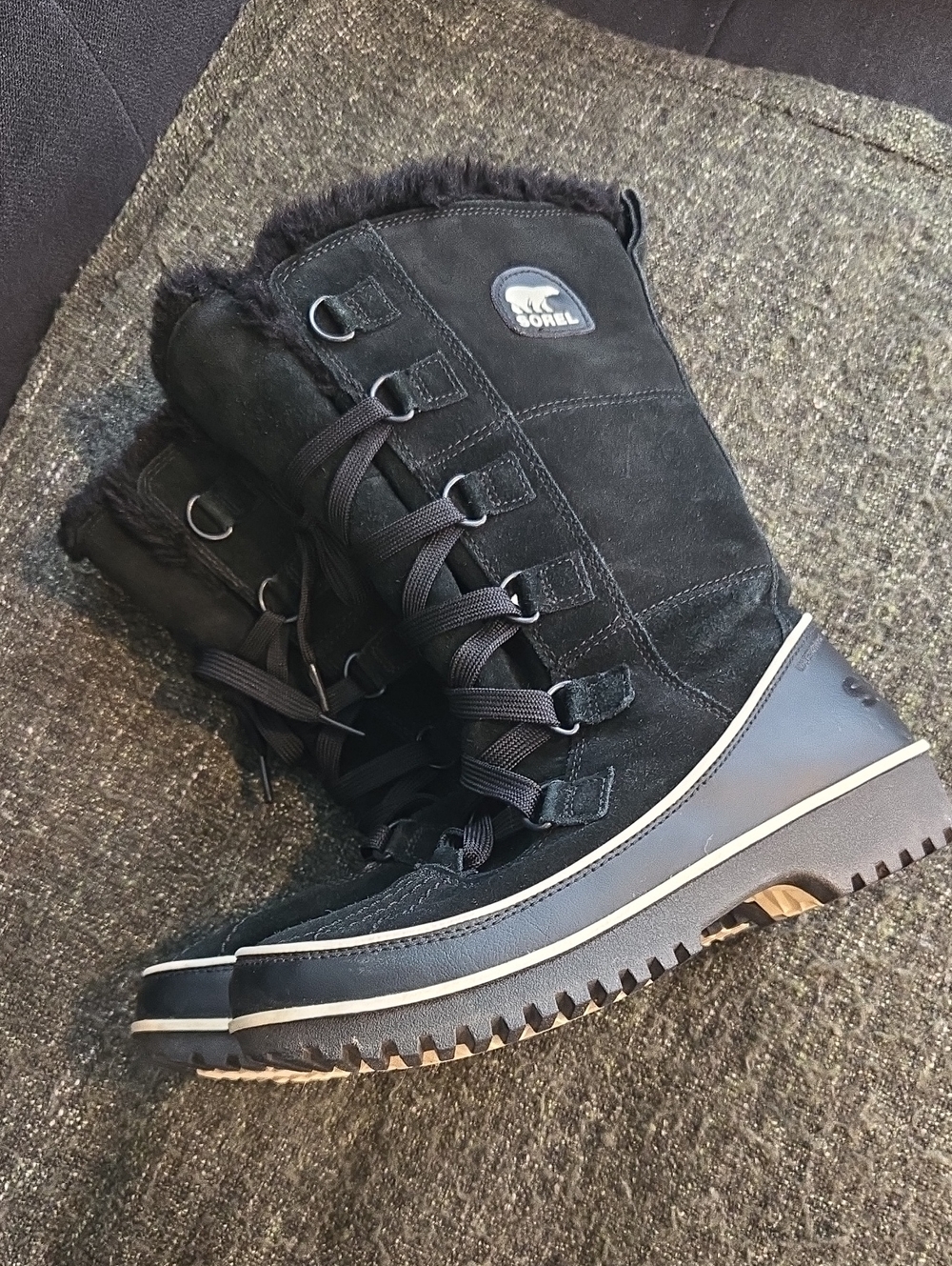 Sorel Women’s Black Tall Lace-Up Faux Fur Waterproof Winter Snow Boots